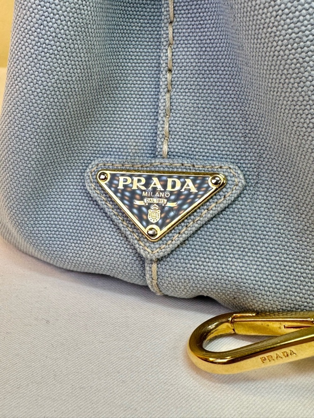 Prada Canapa Logo Canvas satchel Light blue Original Adj. Strap COA - Picture 4 of 17